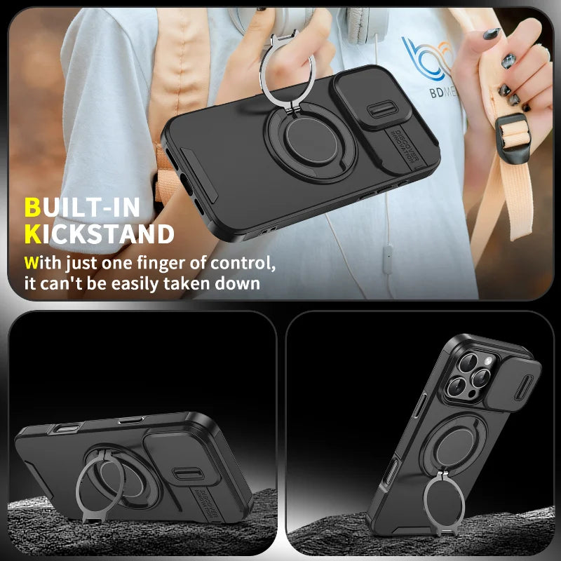 #007 Coque iPhone MagSafe Rugged – Protection Caméra + Anneau 360°