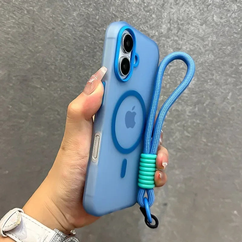 #004 Coque iPhone Lanière Premium – Style Candy Color & MagSafe Compatible
