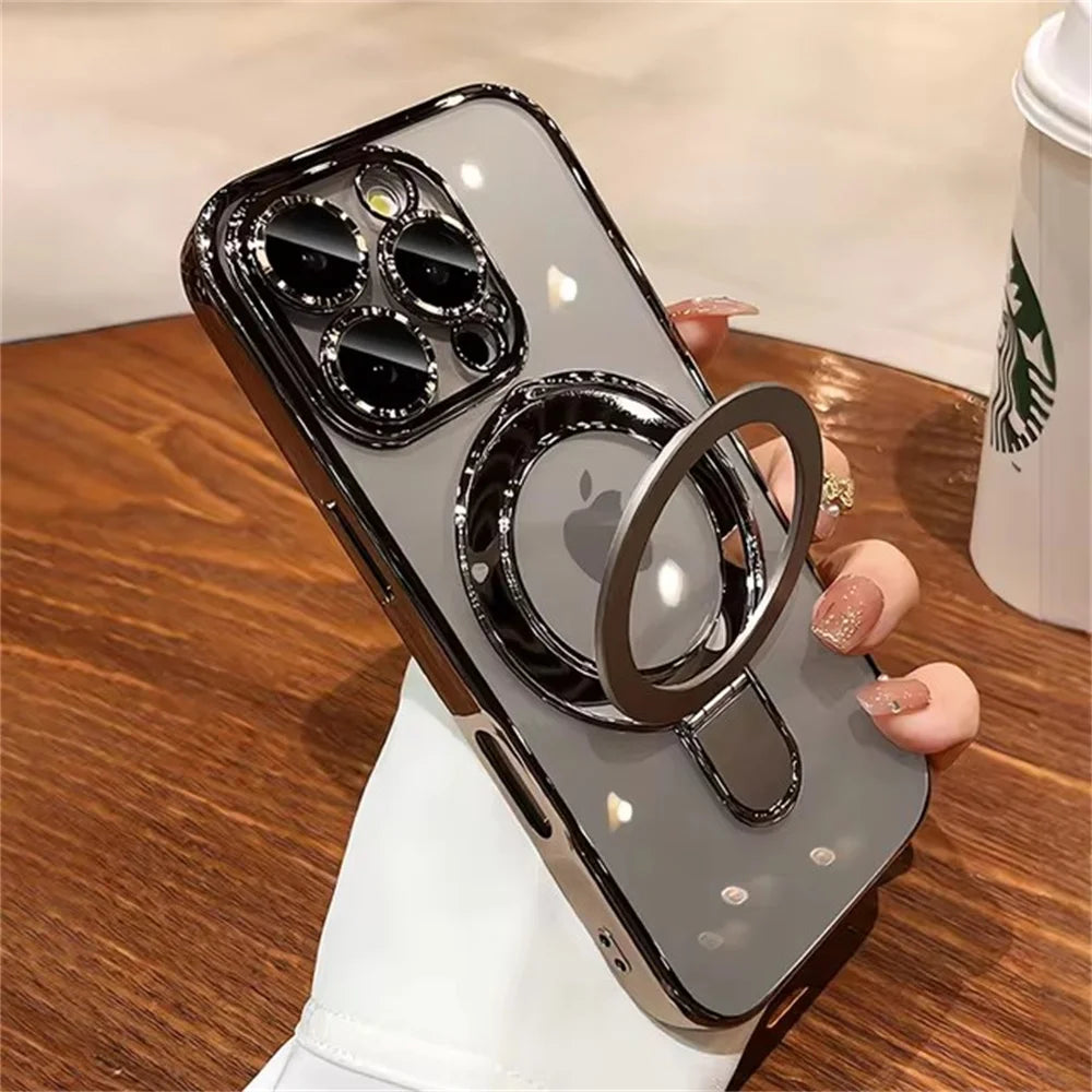 Coque iPhone Magnétique Luxe – Transparente & Support Anneau 360° | MagSafe Compatible