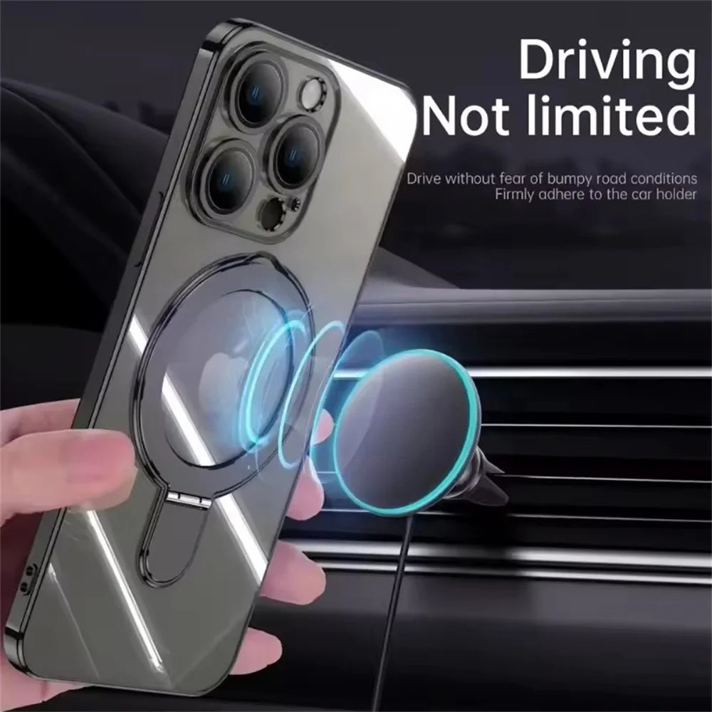 Coque iPhone Magnétique Luxe – Transparente & Support Anneau 360° | MagSafe Compatible